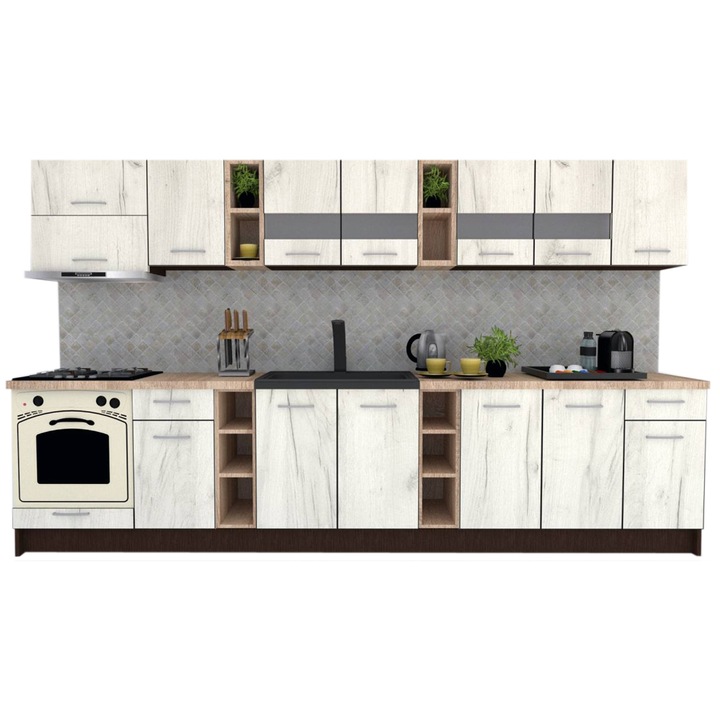 Set Bucatarie Marina New 340 5C, Wenge / Decor K001, 340 x 200-230 x 60 cm