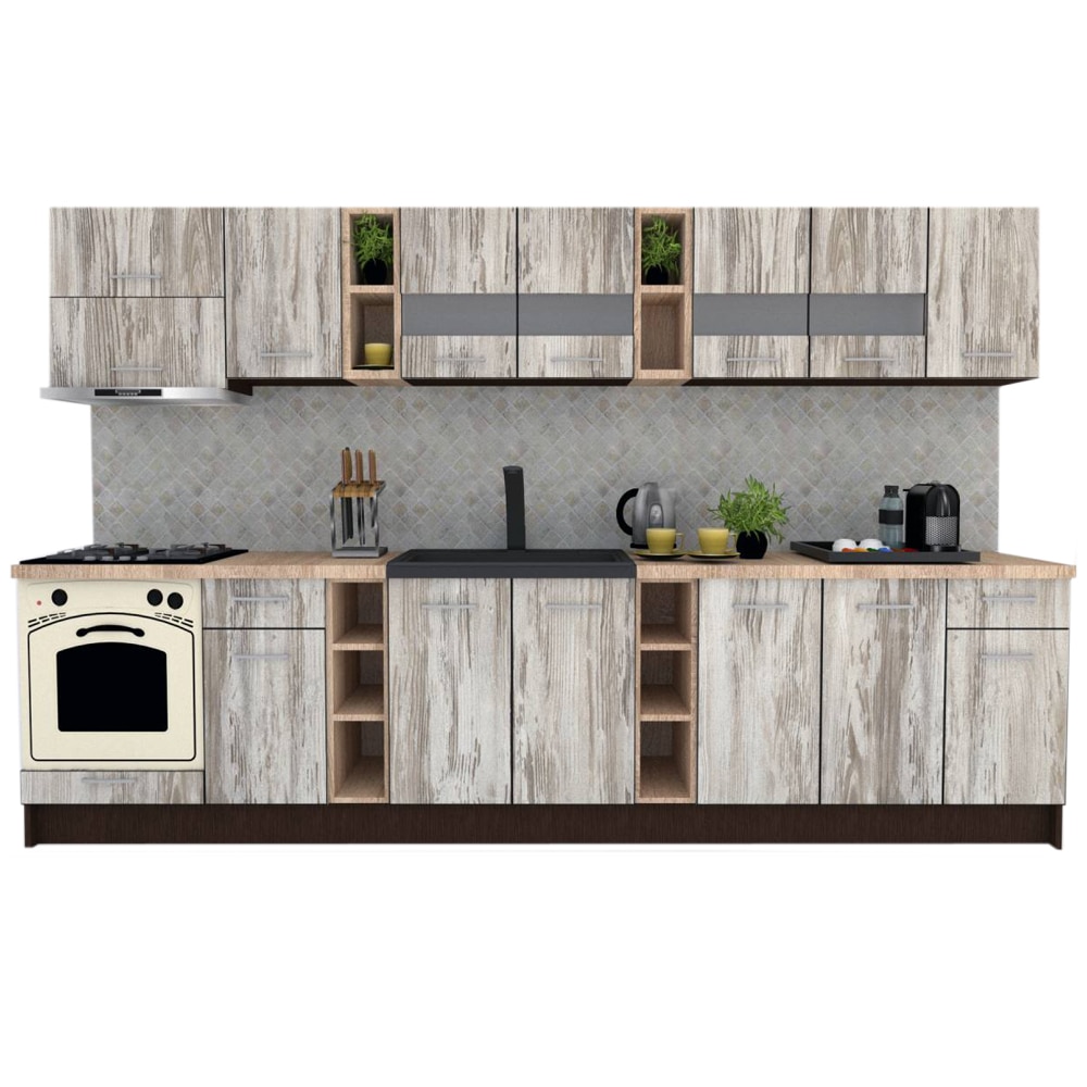 Set Bucatarie Marina New 340 5C, Wenge / Decor K084, 340 x 200-230 x 60 cm