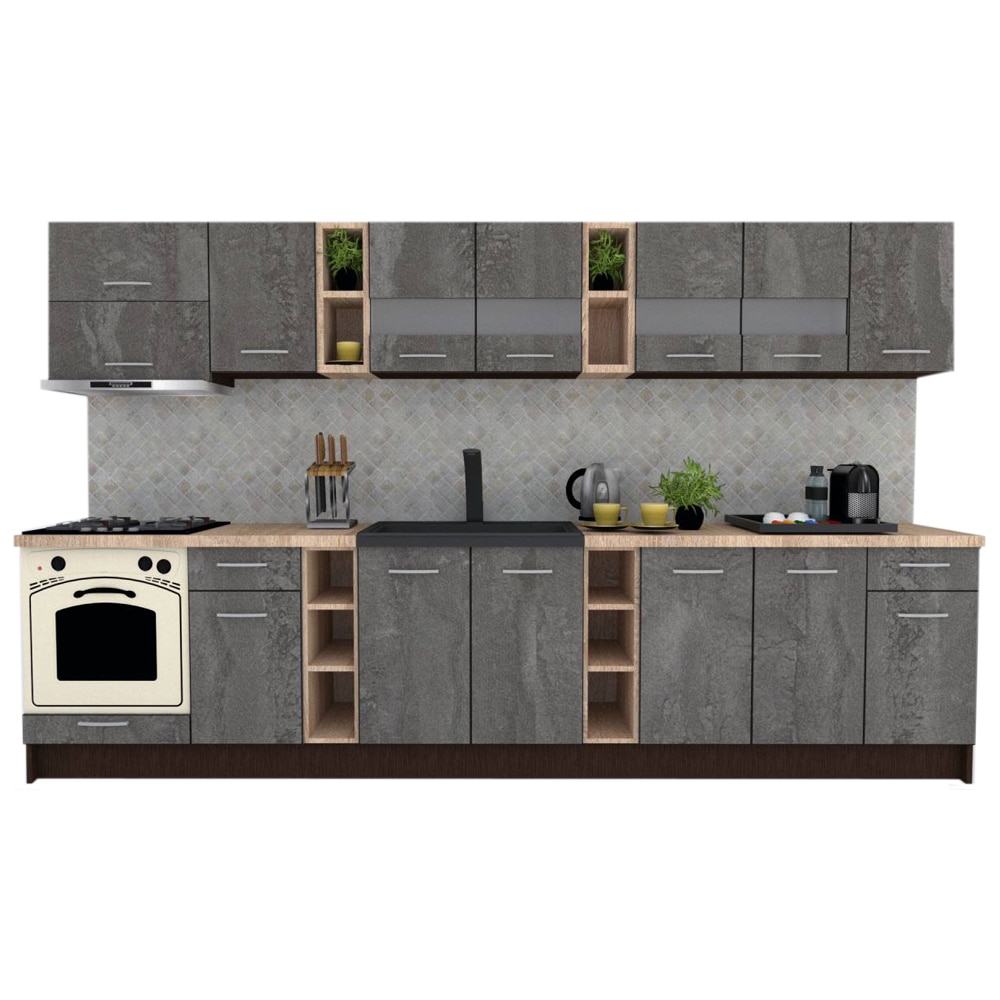 Set Bucatarie Marina New 340 5C, Wenge / Decor K352, 340 x 200-230 x 60 cm