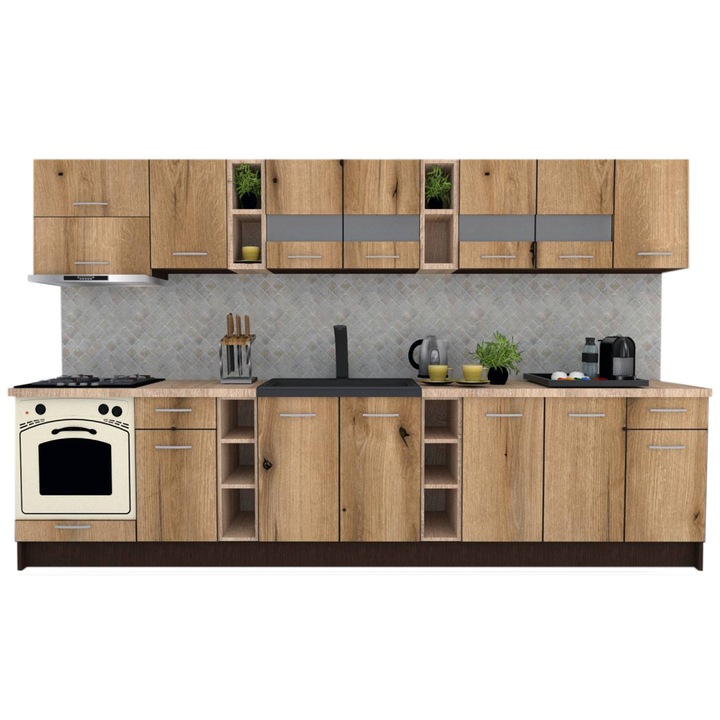Set Bucatarie Marina New 340 5C, Wenge / Decor K365, 340 x 200-230 x 60 cm
