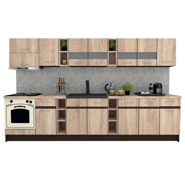 Set Bucatarie Marina New 340 5C, Stejar Sonoma, 340 x 200-230 x 60 cm