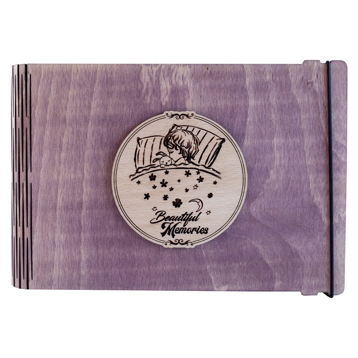 Album foto A5 din lemn, VintageBox, "Somn Dulce - Beautiful Memories", mov