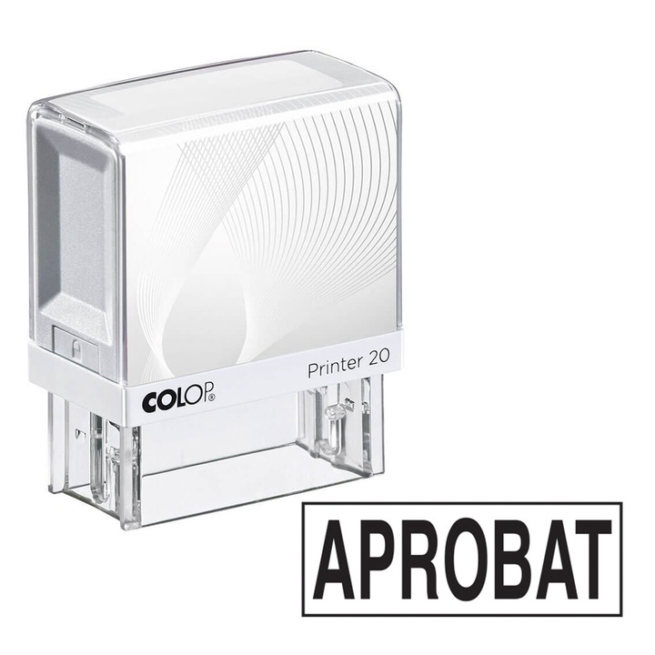 Stampila Colop Printer 20, "Aprobat", Tusiera Neagra, Suport Alb, 14x38mm