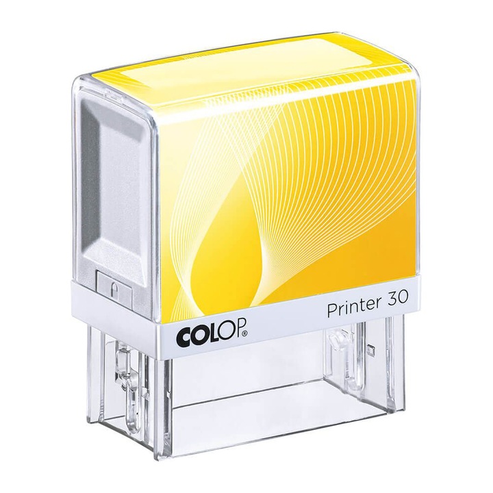 Bélyegző Colop Printer 30, "belépés/kilépés", fekete tok, sárga tartó, 18x47 mm