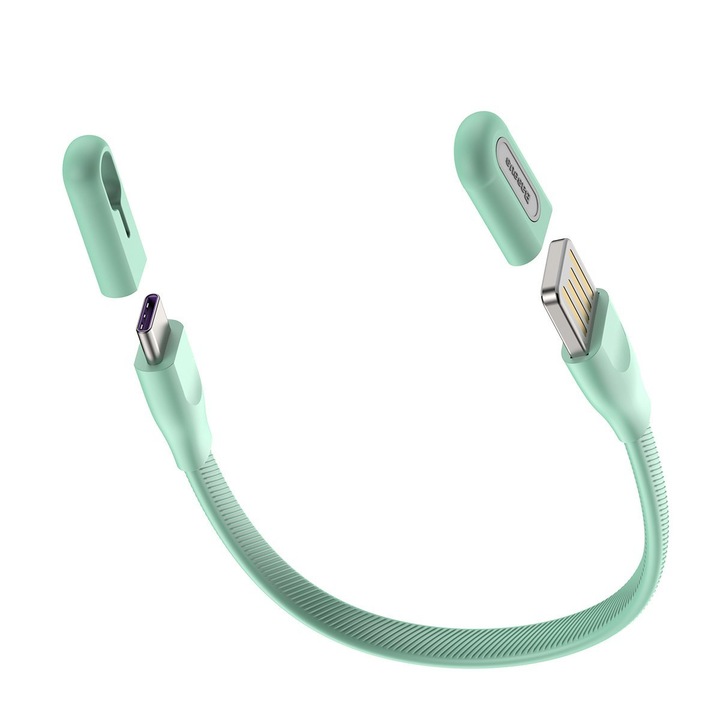 Cablu pentru incarcare si transfer de date Baseus Bracelet, USB/USB Type-C, 5A, 22cm, Mint