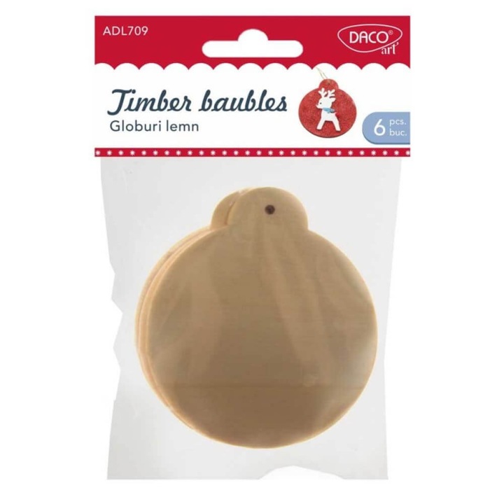 Дървени топки DACO, 7,8 см, 6 бр./компл., естествени