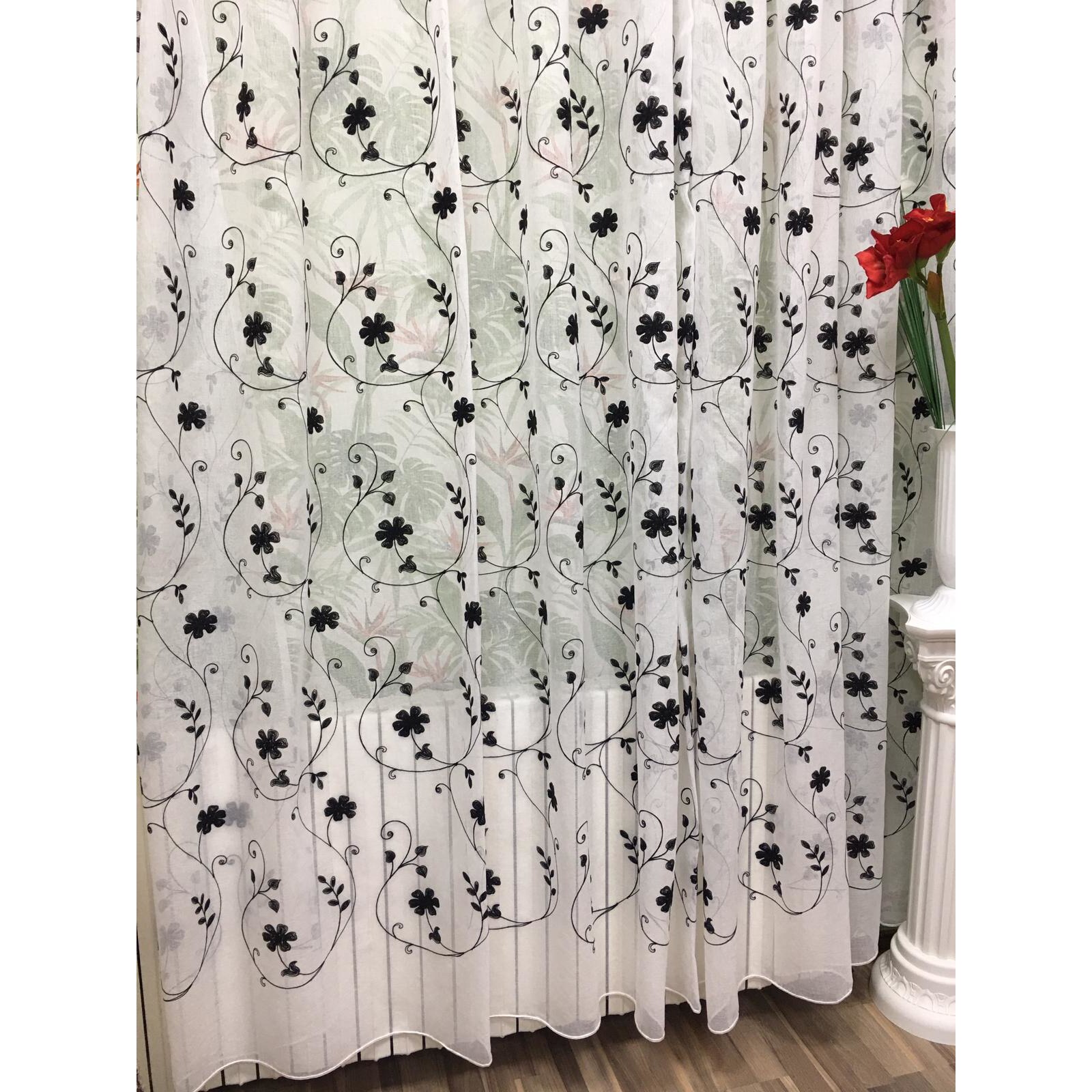 Perdea Inna, alba cu broderie neagra 400X245cm, din in, cu rejansa by Liz Line - RD1474