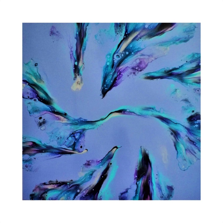 Tablou pictat manual, Joy of Peacocks, Canvas pe sasiu de lemn, 50 x 50 cm, Multicolor, Abstract