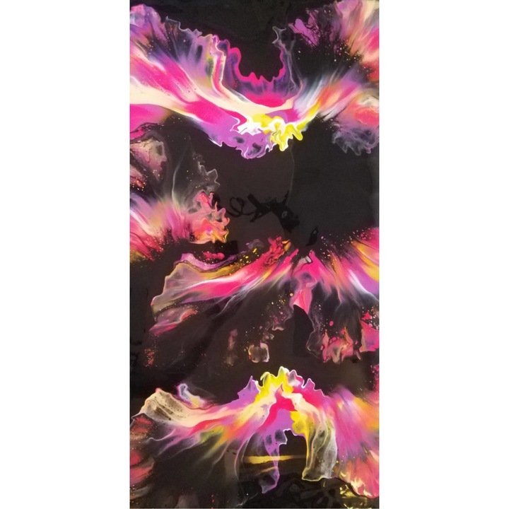 Tablou pictat manual, Pink Dream's, Canvas pe sasiu de lemn, 80 x 40 cm, Multicolor, Abstract