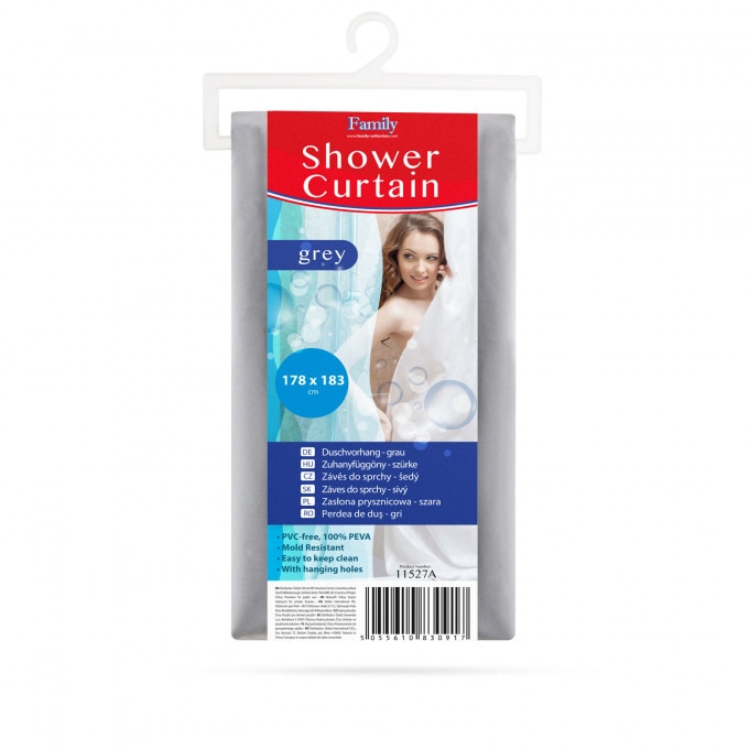 Perdea de dus, gri, 178 x 183 cm, inele fixare