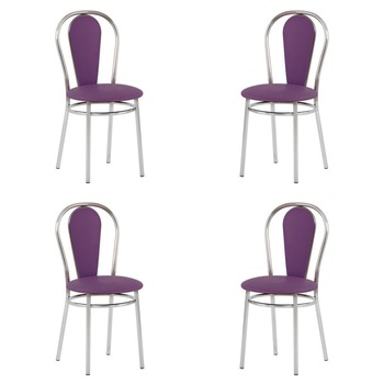 Set 4 scaune dining Florino, cadru cromat, piele ecologica, mov