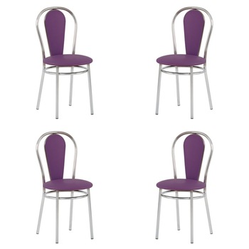 Set 4 scaune dining Florino, cadru cromat, piele ecologica, mov Set 4 scaune dining Florino, cadru cromat, piele ecologica, mov