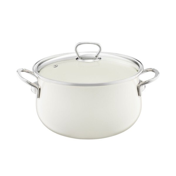 Oala email cu capac, Ambiton, 18 cm, 2.8 L, crem, Rustico