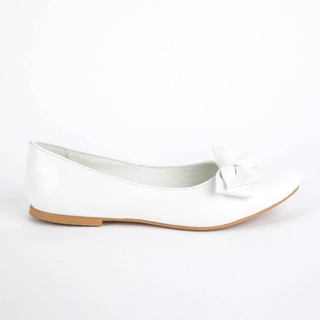 Balerini ascutiti ,TUNGUS, din piele naturala alba, cu funda ornamentala, Alb Balerini ascutiti ,TUNGUS, din piele naturala alba, cu funda ornamentala, Alb