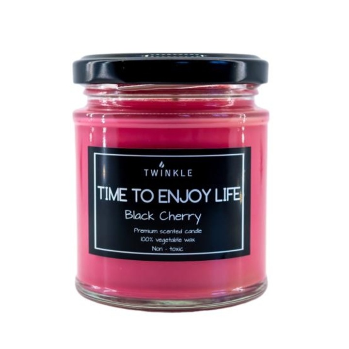 Lumanare parfumata TWINKLE cu aroma de Cirese amare, ceara soia non-toxica, fitil bumbac, 150 g net