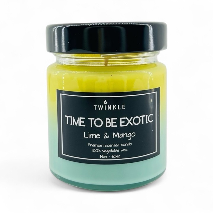 Lumanare parfumata TWINKLE cu aroma de Lime si Mango, ceara soia non-toxica, fitil bumbac, 150 g net