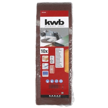 Set 10 benzi abrazive 75x533, GR 80, pentru lemn si metal, KWB Professional Set 10 benzi abrazive 75x533, GR 80, pentru lemn si metal, KWB Professional