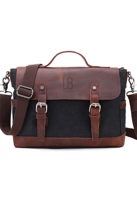 Чанта за през рамо, изработена от естествена кожа и восъчен плат URBAN BAG Goteborg Black