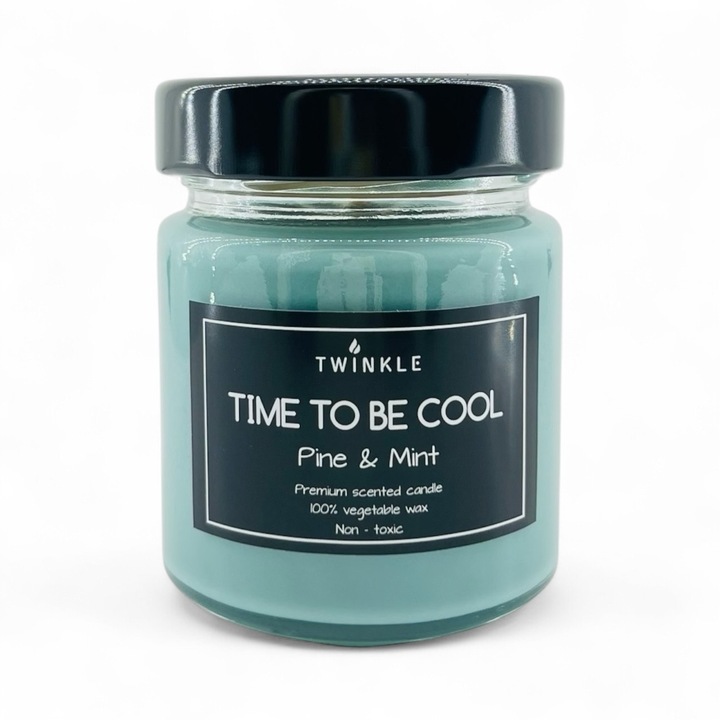 Lumanare parfumata TWINKLE cu aroma de Pin si Menta, ceara soia non-toxica, fitil bumbac, 150 g net