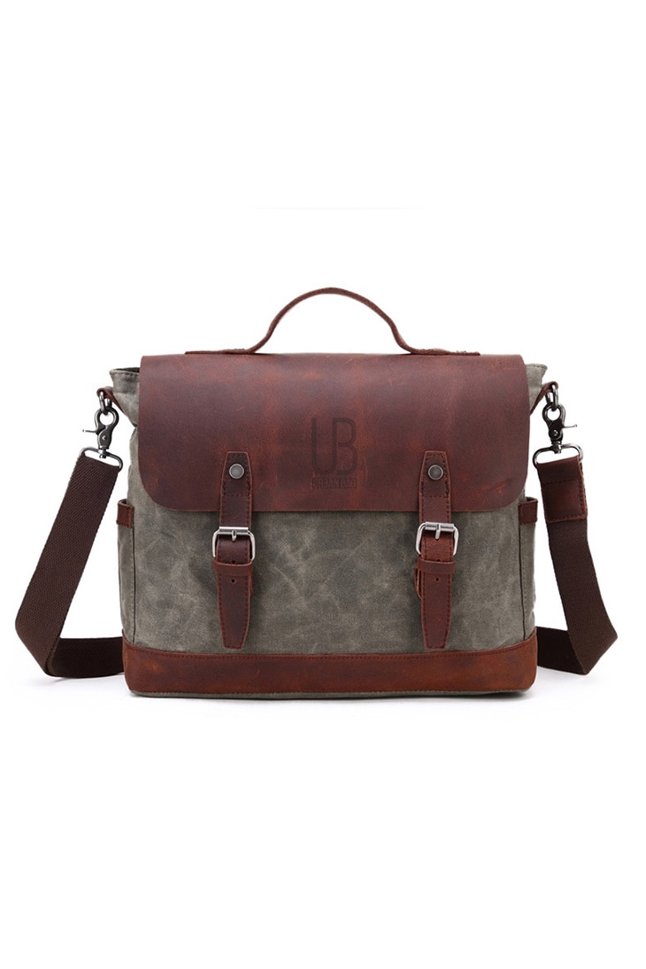 Geanta de umar din piele naturala si material textil cerat URBAN BAG Little Goteborg Verde