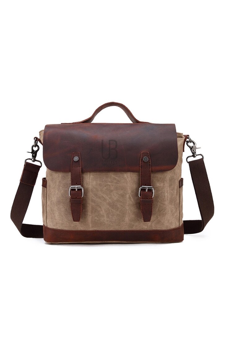 Geanta de umar barbateasca din piele naturala si material textil cerat URBAN BAG Little Goteborg Khaki