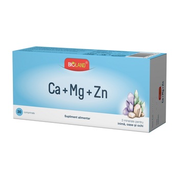 Supliment alimentar Ca+Mg+Zn Bioland, 30 comprimate Supliment alimentar Ca+Mg+Zn Bioland, 30 comprimate