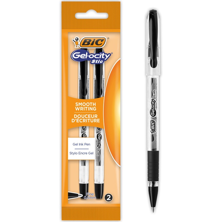 Ролер за писане Bic Gelocity Stic, Черен, 2 бр/ комплект