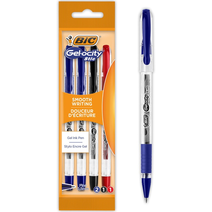 Set 4 Rollere Gelocity Stic, 2 albastru, 1 negru si 1 rosu, BIC