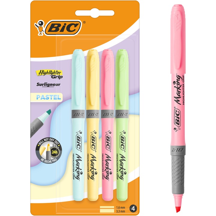 Маркер Bic Brite Liner Grip Paste, 4 бр / комплект