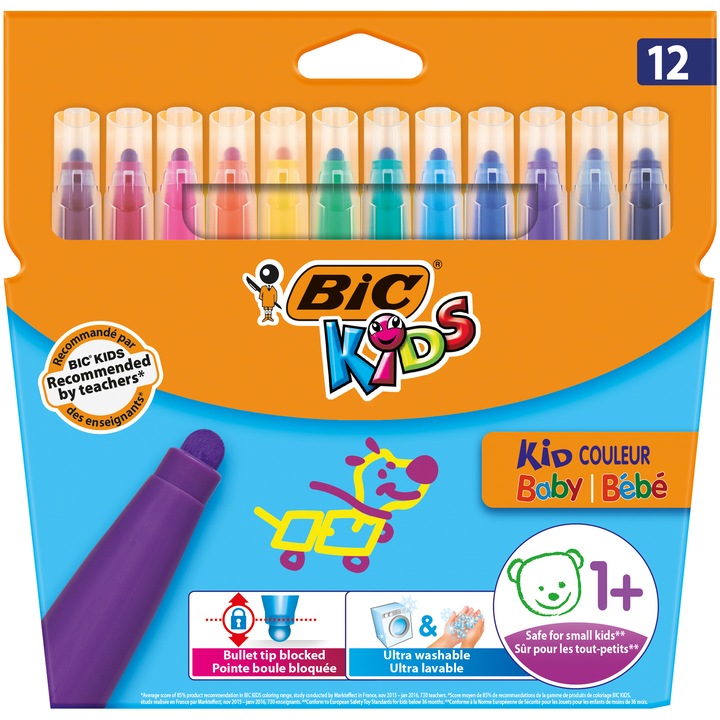 Цветни маркери Bic Kid Couleur Baby, 12 бр/ комплект