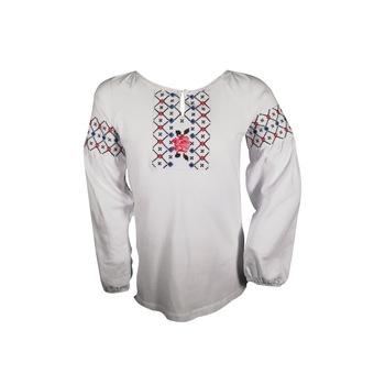 Bluza fete , cu motive traditionale , alba , din bumbac, 152 cm, 12 ani Bluza fete , cu motive traditionale , alba , din bumbac, 152 cm, 12 ani