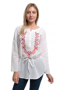 Printex - Дамска риза, България, Етно мотив, Шевица, Бяла
