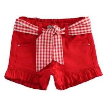 Pantaloni scurti fete Ido rosu cu funda in carouri 12 Pantaloni scurti fete Ido rosu cu funda in carouri 12