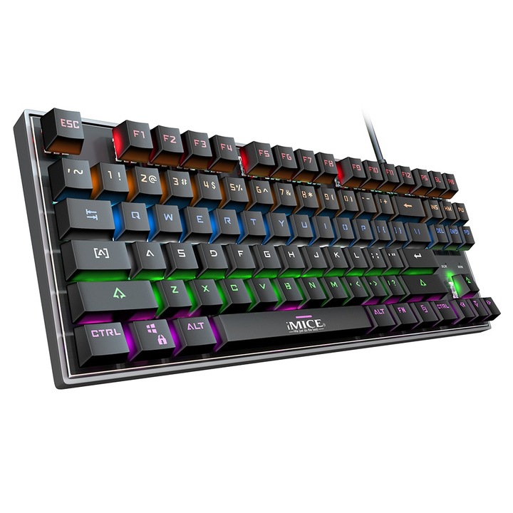 Tastatura Gaming iMice MK-X60 Laser Light Gradient, 3 Culori, Taste Mecanice, Panou Metal, Waterproof, Ergonomic