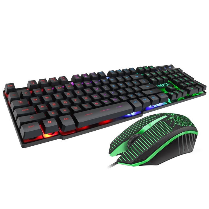 Комплект клавиатура и мишка Gaming iMice, KM-680, Градиент на лазерна светлина, Силициева технология, Водоустойчиви