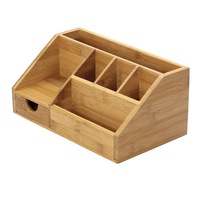 Organizator de Papetarie, Suport de Birou pentru Scrisori, Woodquail, din Bambus Natural, 24.5 x 15 x 11 cm