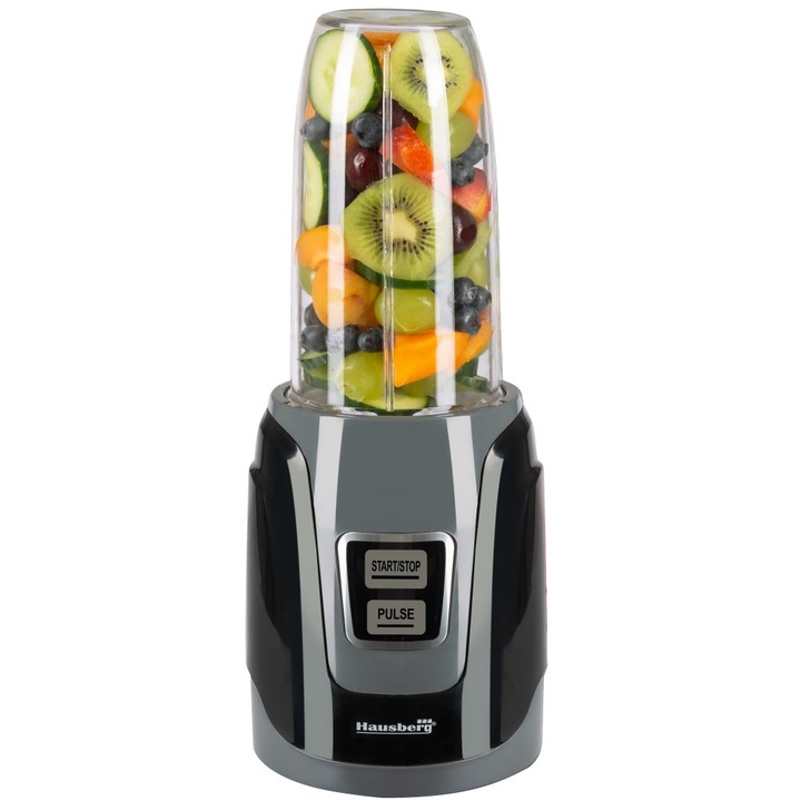 Blender Hausberg HB-7675AB, Putere 1000 W, Capacitate 1000 ml, motor de cupru, 35x14x14 cm, Buton On/Off, Negru