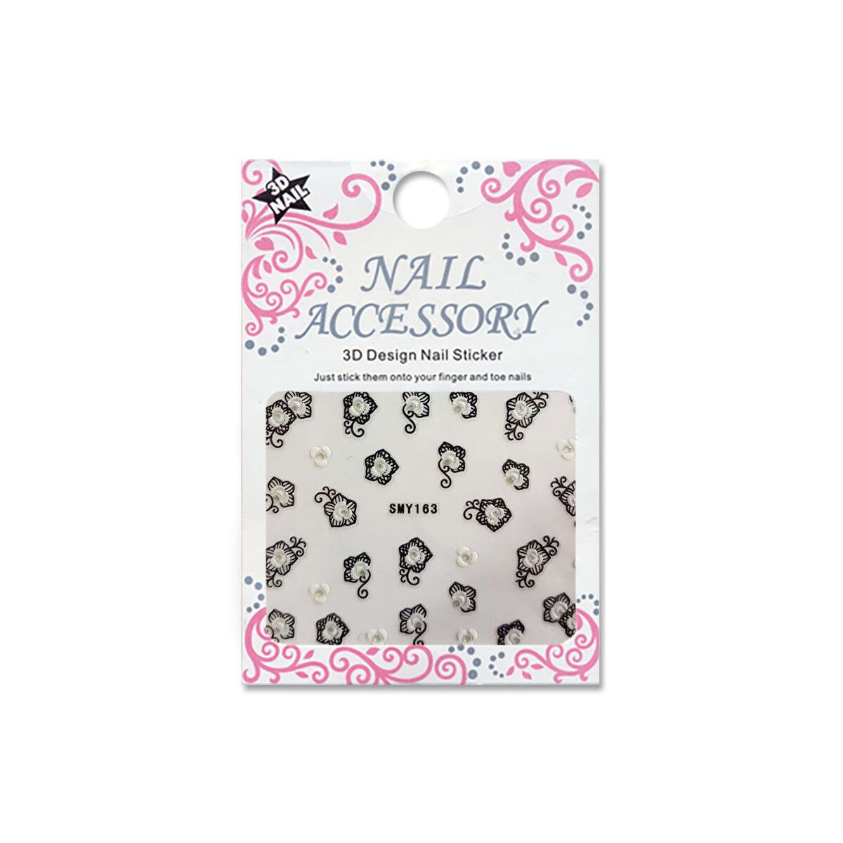 Decoratiuni cu efect acrilic 3D, MoonbasaNails, SMY163BS, Model flori, Argintiu/Negru