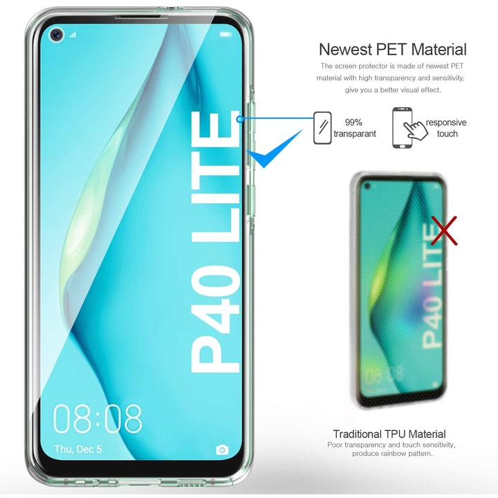 Husa 360 °compatibila Huawei P40 Lite E (PC & Acril),Transparent