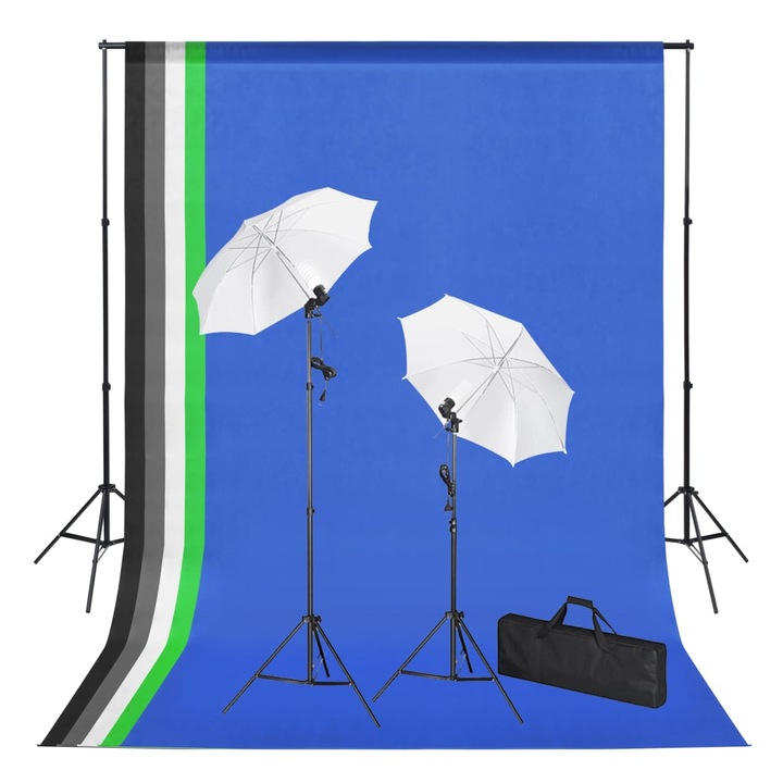 Kit de studio foto cu fundaluri, lampi si umbrele, vidaXL, 1,6 x 3 m