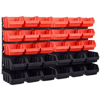 Set 32 cutii de depozitare accesorii scule, vidaXL, Plastic, 35 x 38.2 x 1.8 cm, Negru/Rosu Set 32 cutii de depozitare accesorii scule, vidaXL, Plastic, 35 x 38.2 x 1.8 cm, Negru/Rosu