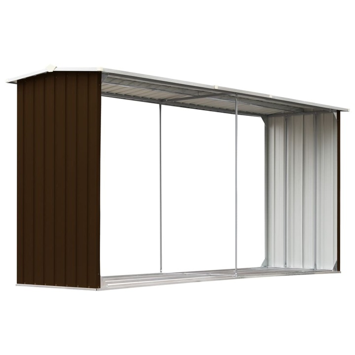 vidaXL barna horganyzott acél kerti tűzifatároló 330 x 92 x 153 cm 24.38 kg 47087
