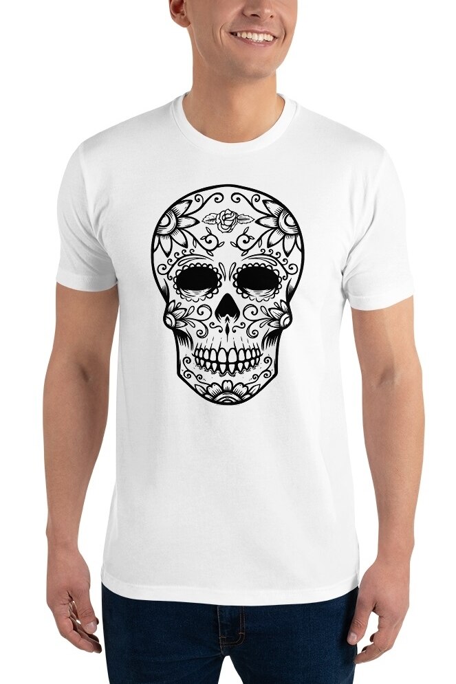 Tricou Barbati Alb - Sugar Skull , Slim Fit, marimea L