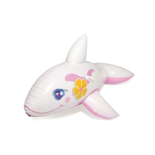 Delfin gonflabil cu maner, Zola, alb cu floricica , dimensiuni 157 x 94 cm