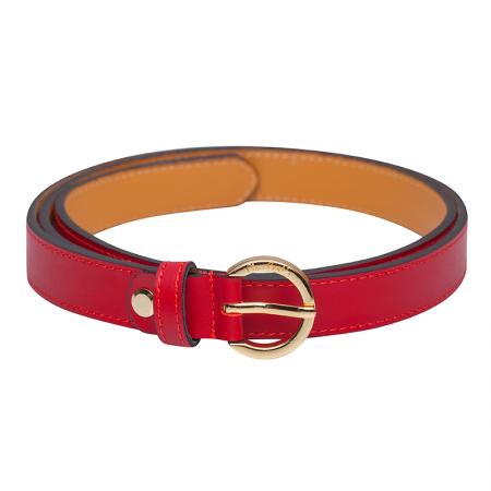 Curea de dama, Pierre Cardin, rosie cu catarama rotunda aurie