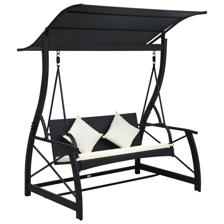 vidaXL 3 személyes kerti hinta baldachinnal, polirattan, 167 x 130 x 178 cm, fekete