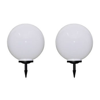 Set de 2 lampi pentru alee, glob cu LED, vidaXL, Polimetil metacrilat, 50 cm, E27, IP44, Alb Set de 2 lampi pentru alee, glob cu LED, vidaXL, Polimetil metacrilat, 50 cm, E27, IP44, Alb