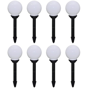 Set de 8 lampi pentru alee, glob cu LED, vidaXL, Polimetil metacrilat, 15 cm, E27, IP44, Alb Set de 8 lampi pentru alee, glob cu LED, vidaXL, Polimetil metacrilat, 15 cm, E27, IP44, Alb