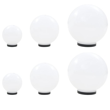 Set de 6 lampi de exterior glob cu LED, vidaXL, Polimetil metacrilat, 20/30/40 cm, E27, IP44, Alb Set de 6 lampi de exterior glob cu LED, vidaXL, Polimetil metacrilat, 20/30/40 cm, E27, IP44, Alb