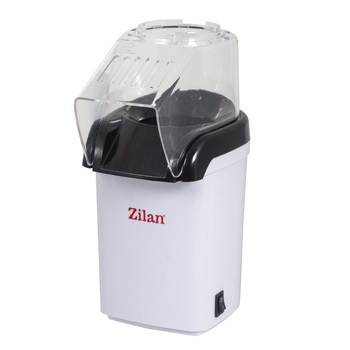 Aparat de facut popcorn 1200W, tehnologie cu aer cald, timp de preparare max. 3 min, recipient dozator boabe, Alb Aparat de facut popcorn 1200W, tehnologie cu aer cald, timp de preparare max. 3 min, recipient dozator boabe, Alb